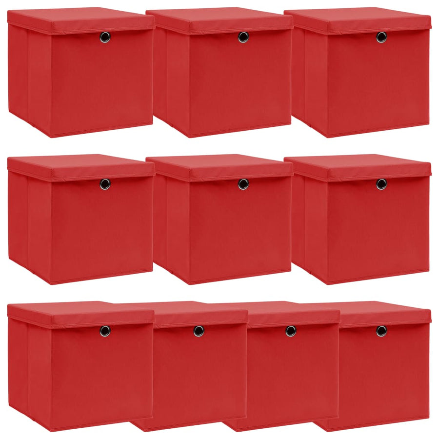 Opbergboxen Met Deksel 32X32X32 Cm Stof Wit 10 Rood met deksels