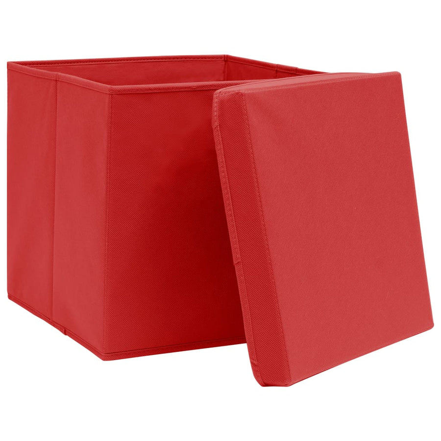 Opbergboxen Met Deksel 32X32X32 Cm Stof Wit 10 Rood met deksels