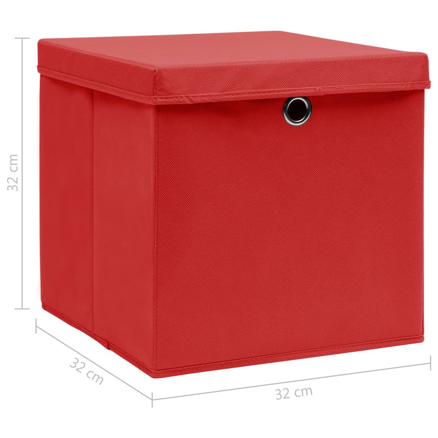 Opbergboxen Met Deksel 32X32X32 Cm Stof Wit 10 Rood met deksels