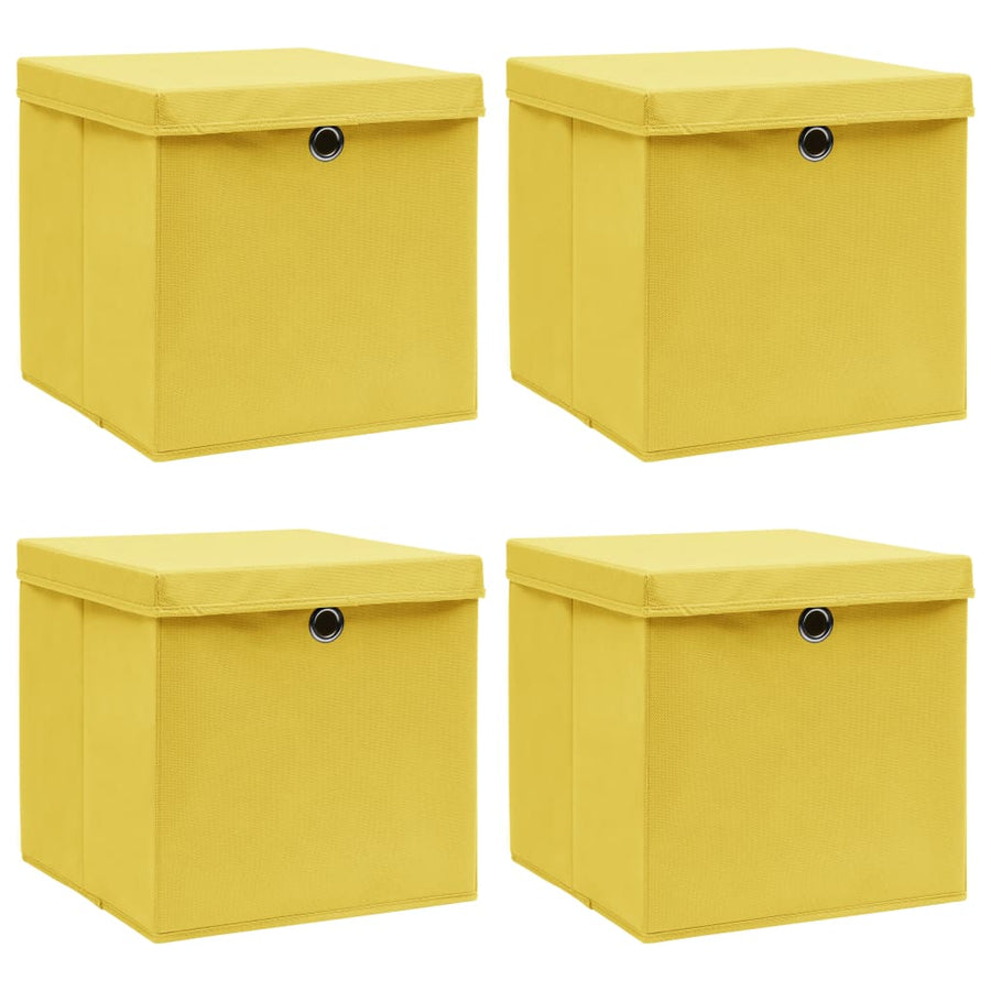 Opbergboxen Met Deksel 32X32X32 Cm Stof Geel 4 Geel met deksels