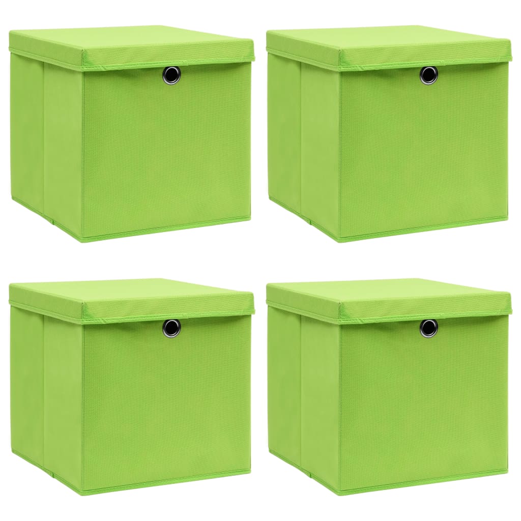 Opbergboxen Met Deksel 4 St 32X32X32 Cm Stof Groen 1 Groen met deksels