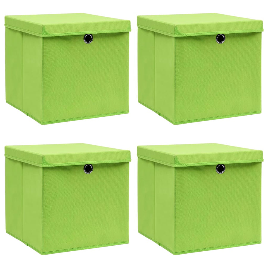 Opbergboxen Met Deksel 4 St 32X32X32 Cm Stof Groen 1 Groen met deksels