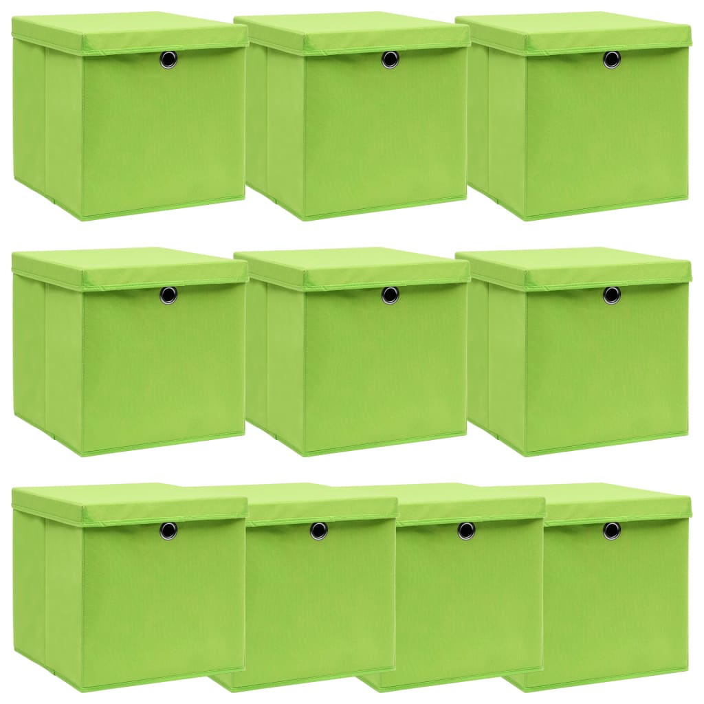 Opbergboxen Met Deksel 10 St 32X32X32 Cm Stof Paars Groen met deksels