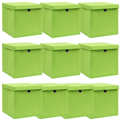 Opbergboxen Met Deksel 10 St 32X32X32 Cm Stof Paars Groen met deksels