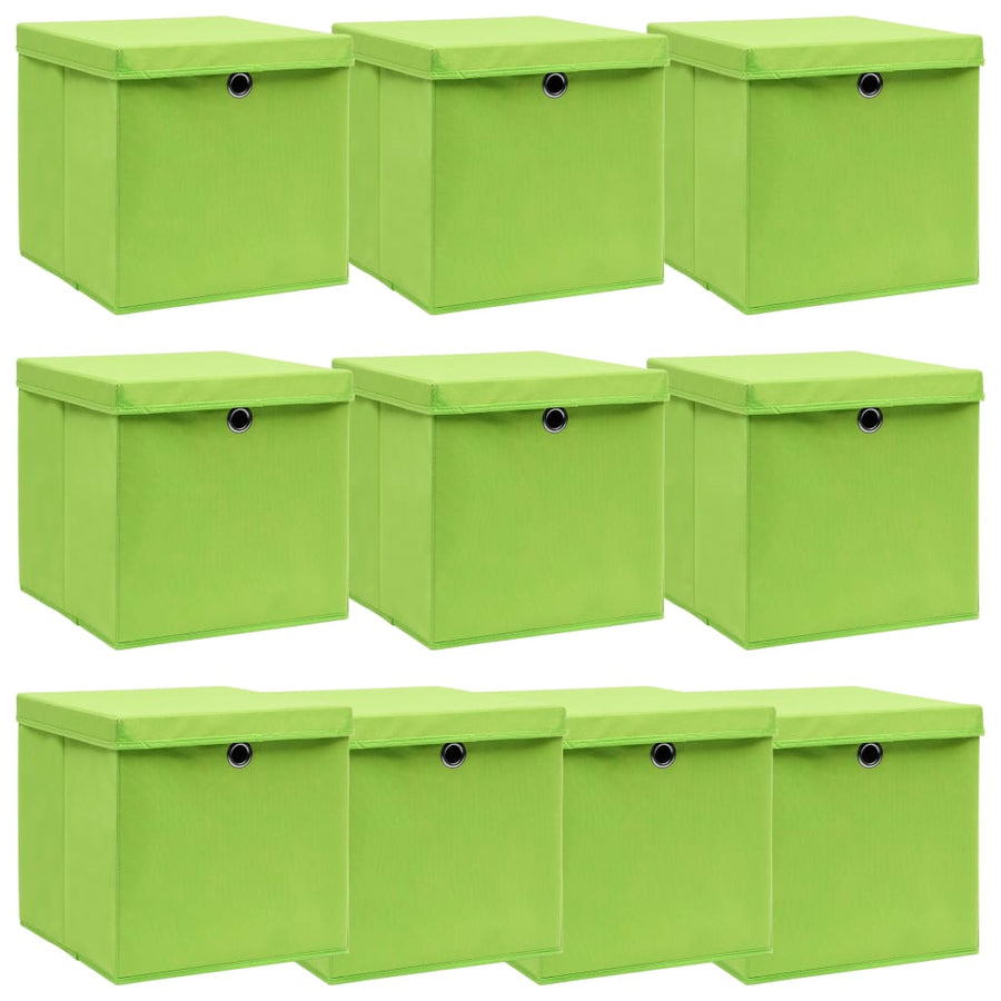 Opbergboxen Met Deksel 10 St 32X32X32 Cm Stof Paars Groen met deksels