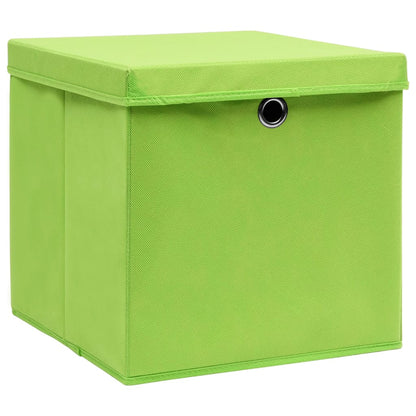 Opbergboxen Met Deksel 10 St 32X32X32 Cm Stof Paars Groen met deksels