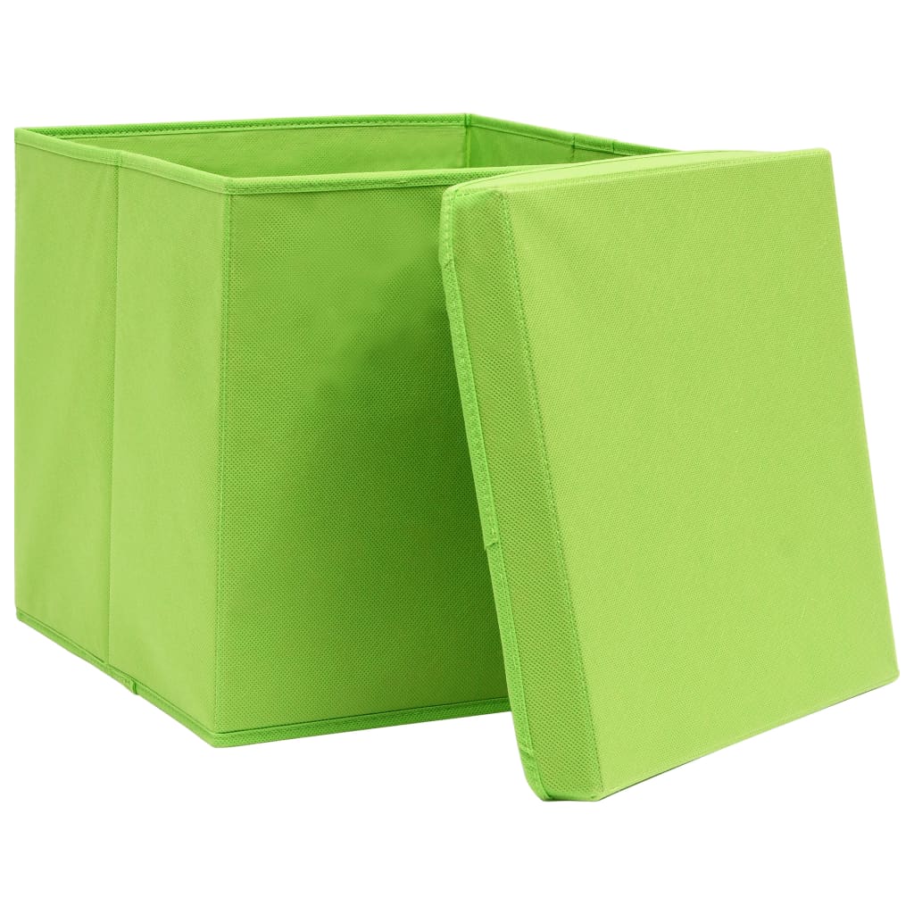 Opbergboxen Met Deksel 10 St 32X32X32 Cm Stof Paars Groen met deksels