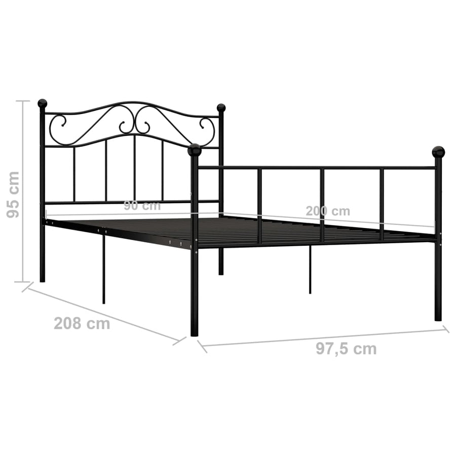 Bedframe Metaal 90 x 200 cm Zwart