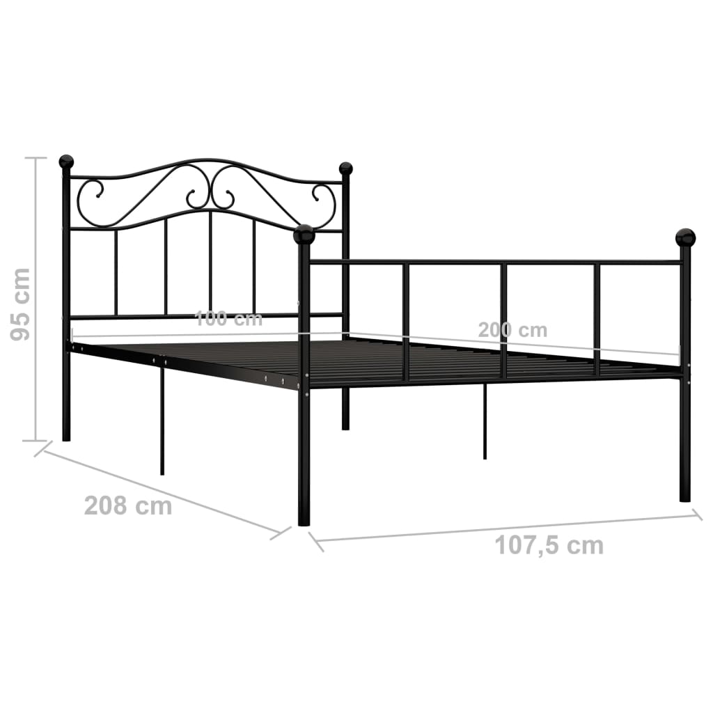 Bedframe Metaal 100 x 200 cm Zwart