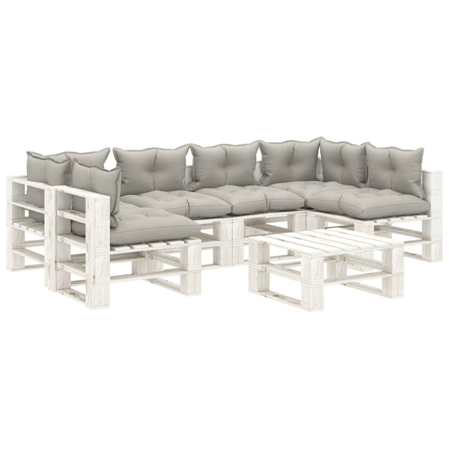 7-Delige Loungeset Met Taupe Kussens Pallet Hout Taupe en wit