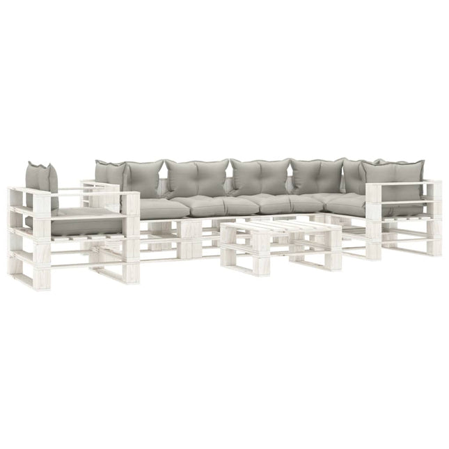 7-Delige Loungeset Met Taupe Kussens Pallet Hout Taupe en wit