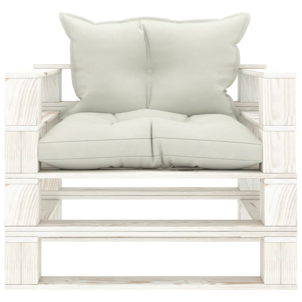 Tuinbank Met Beige Kussens Pallet Hout