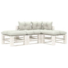 4-Delige Loungeset Met Kussens Pallet Hout Beige en wit