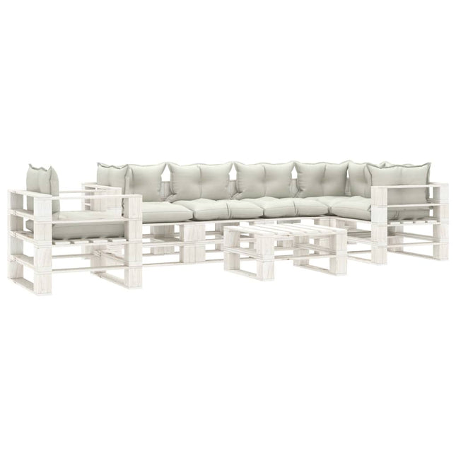 7-Delige Loungeset Met Beige Kussens Pallet Hout Beige en wit