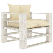 Tuinbank grenenhout met crèmekleurige kussens 80x67,5x60,8 cm