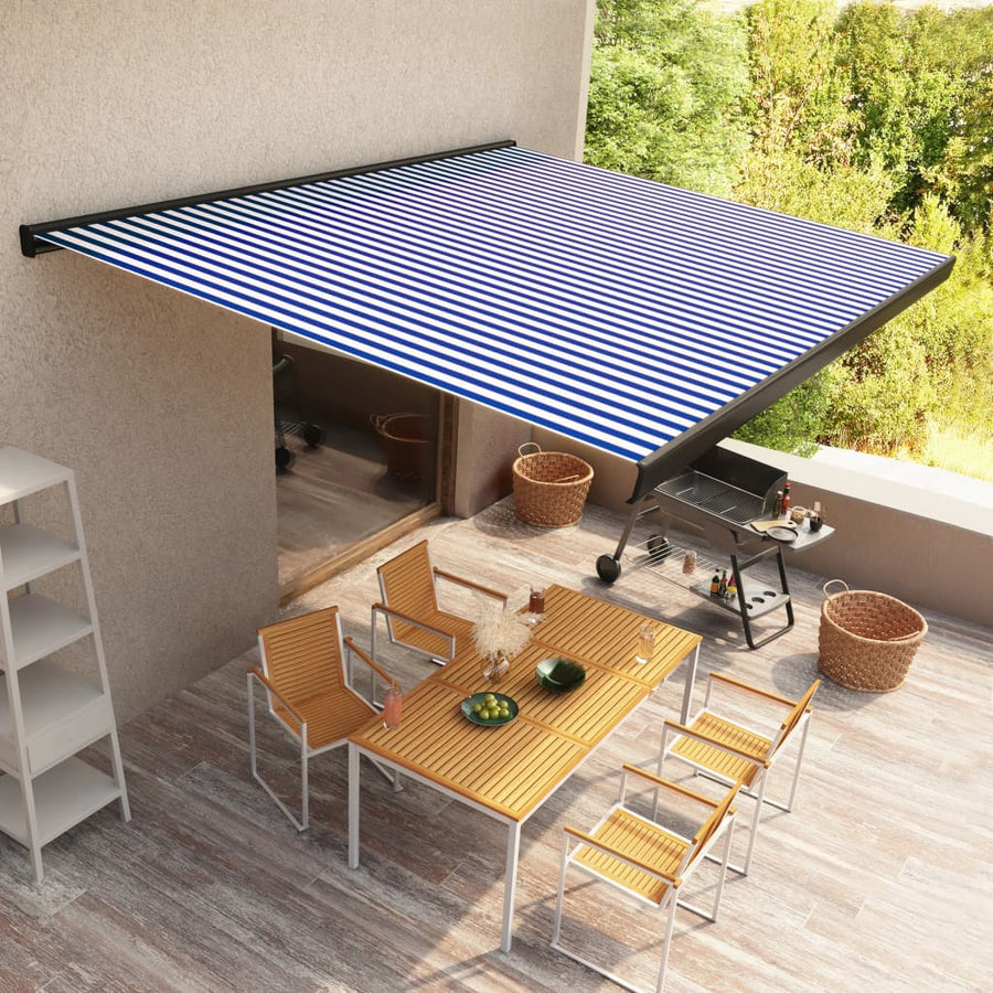 Luifel Gemotoriseerd En 400 x 300 cm Blauw en wit (grijs frame)