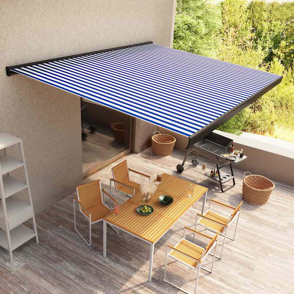 Luifel Gemotoriseerd En 500 x 300 cm Blauw en wit (grijs frame)