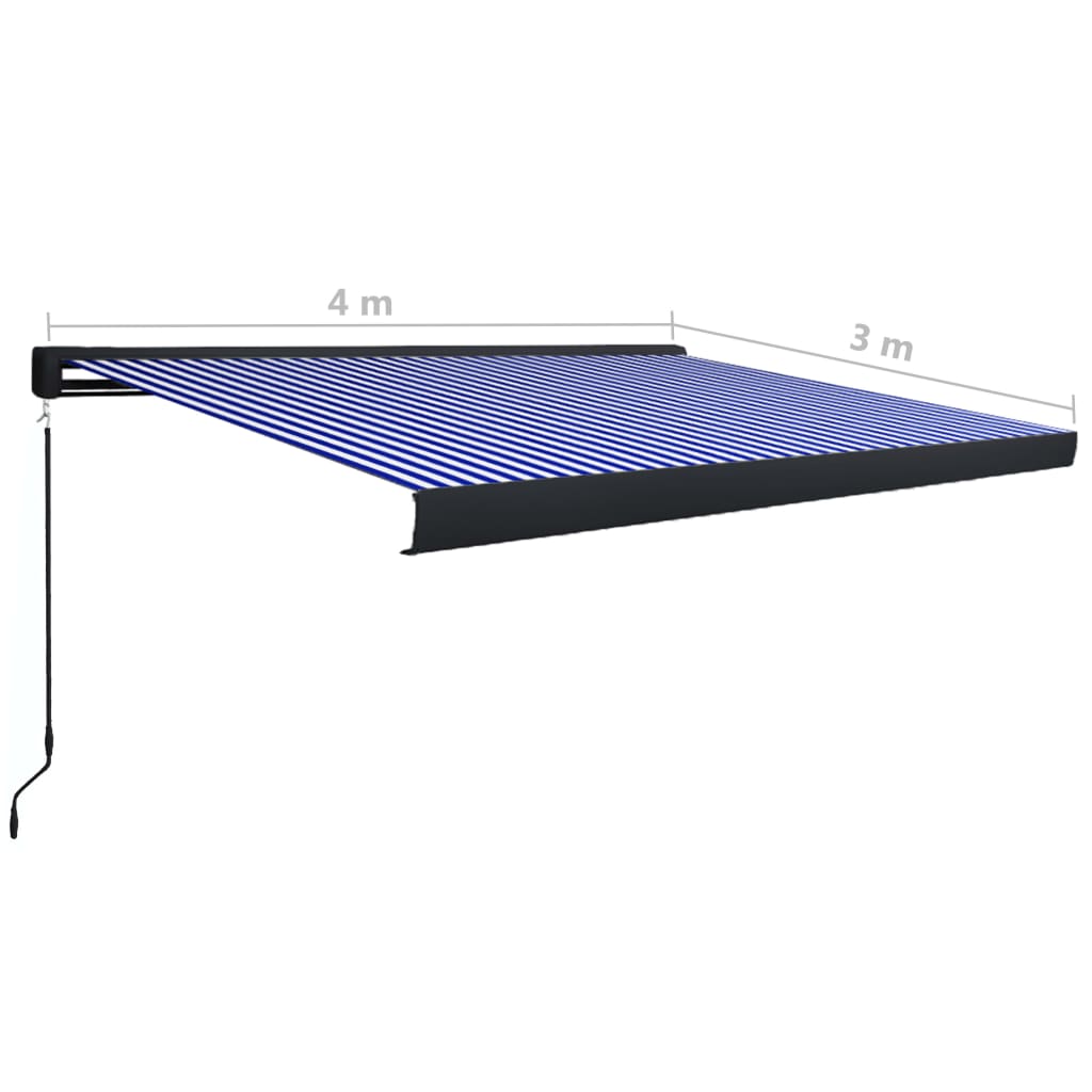 Luifel Handmatig En 400 x 300 cm Blauw en wit (grijs frame)