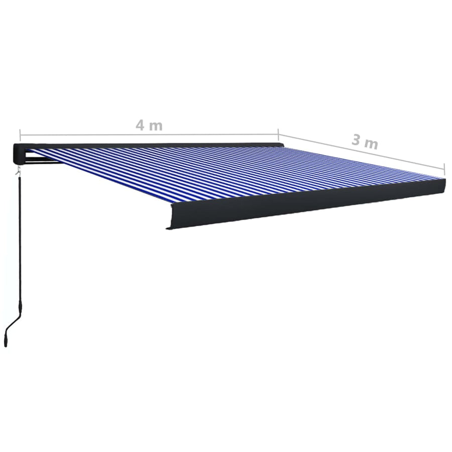 Luifel Handmatig En 400 x 300 cm Blauw en wit (grijs frame)