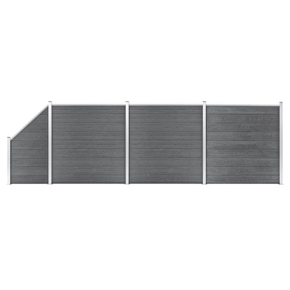 Schuttingset 3 vierkant en 1 schuin 619x186 cm HKC grijs Grijs 3 secties + 1 schuine sectie