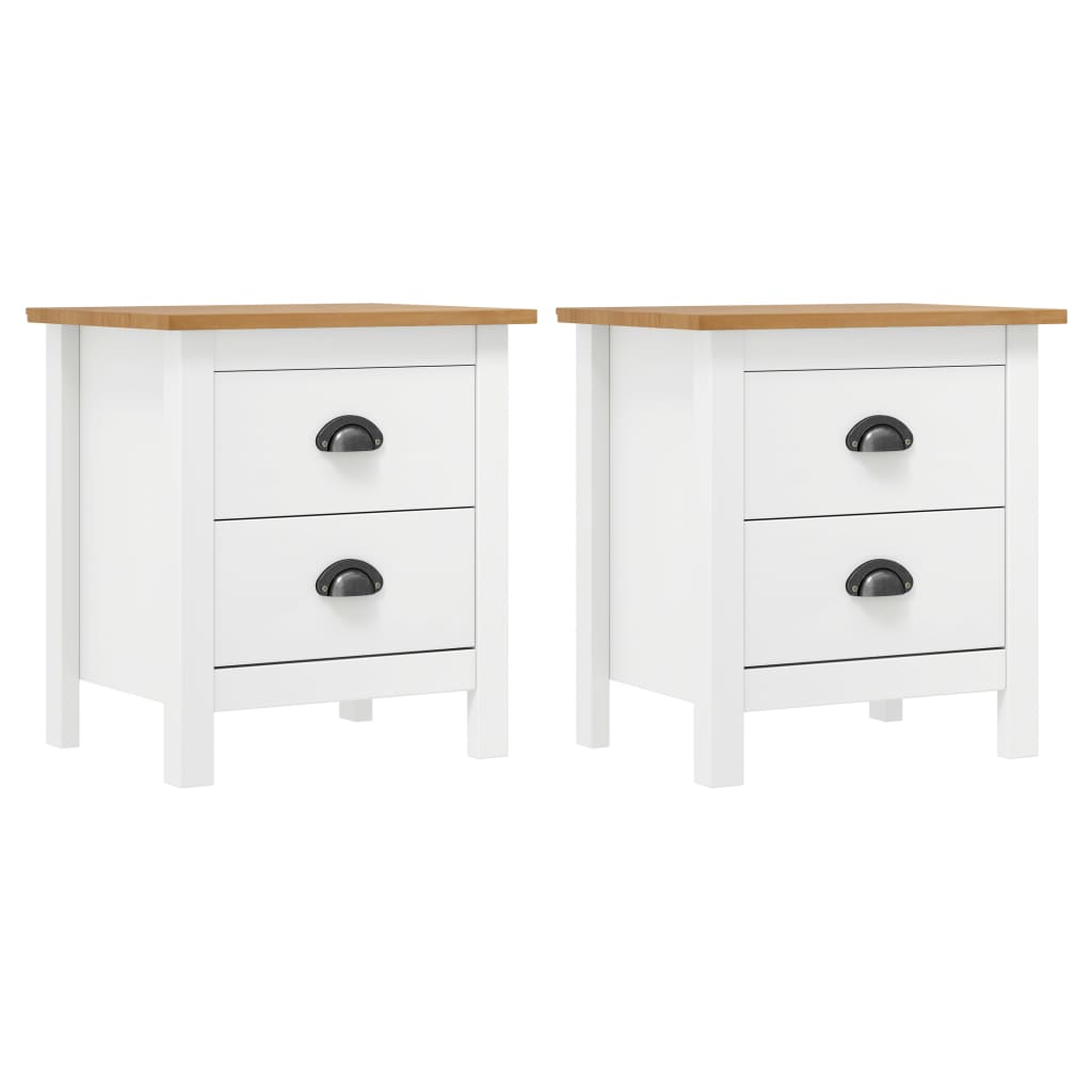 Nachtkastjes Hill 46X35X49,5 Cm Grenenhout 2 Wit en bruin