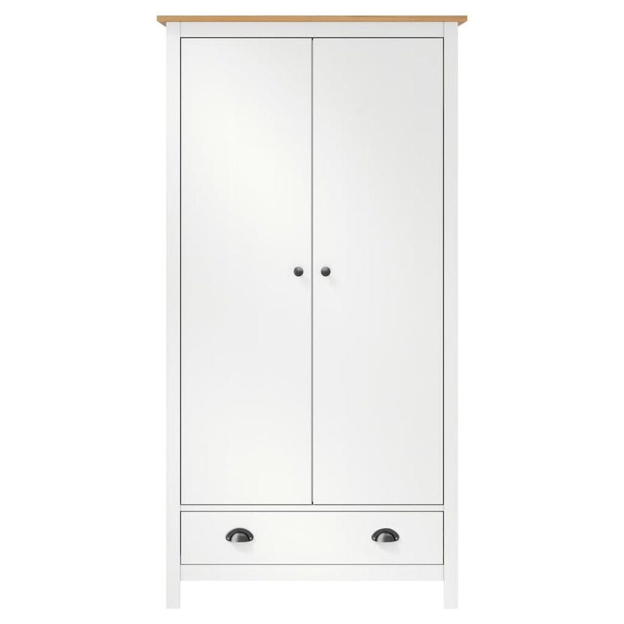 Kledingkast Hill 2 Deuren 89X50X70 Cm Massief Grenenhout Wit en bruin