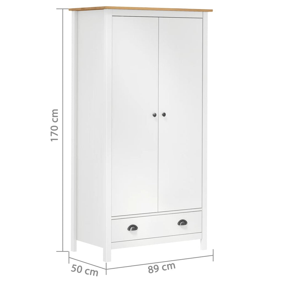 Kledingkast Hill 2 Deuren 89X50X70 Cm Massief Grenenhout Wit en bruin