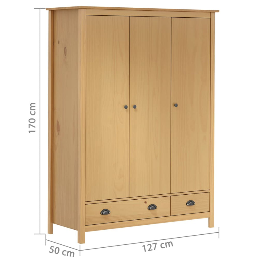Kledingkast Hill 3 Deuren 127X50X170 Cm Massief Grenenhout