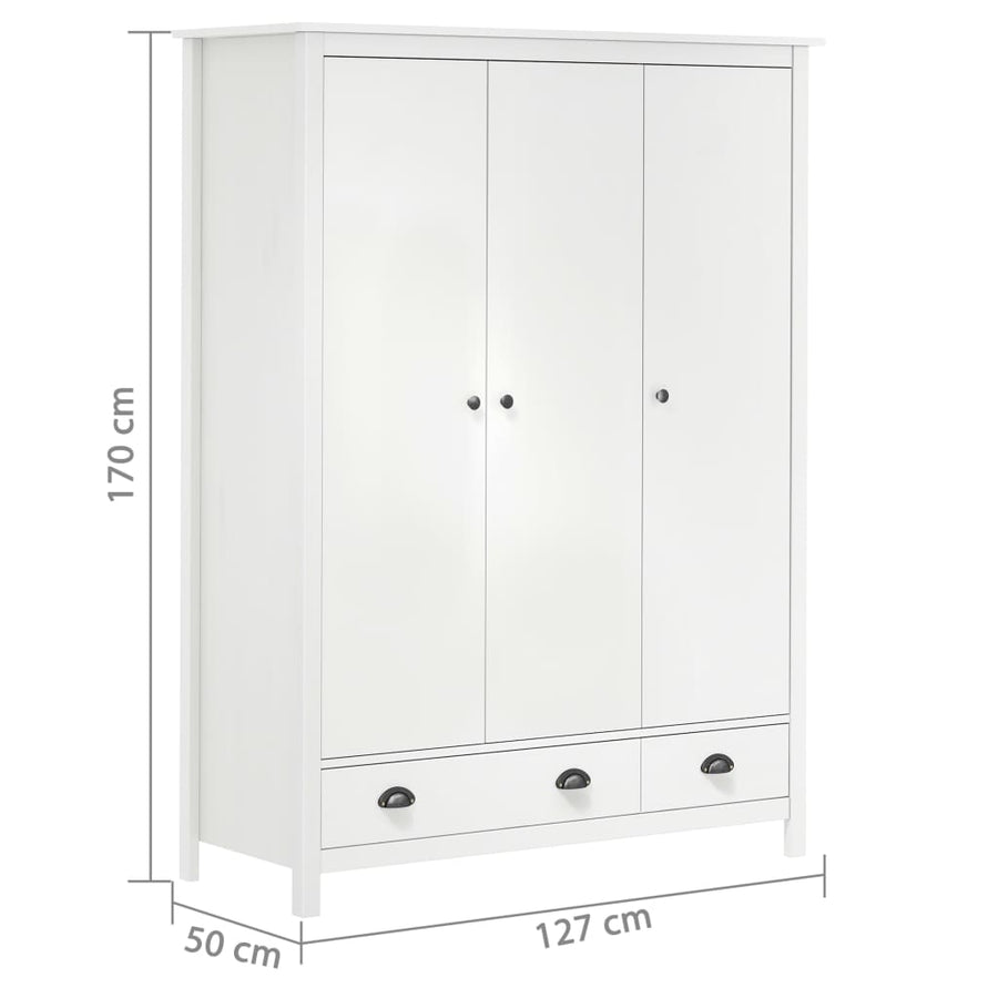 Kledingkast Hill 3 deuren 127x50x170 cm massief grenenhout wit