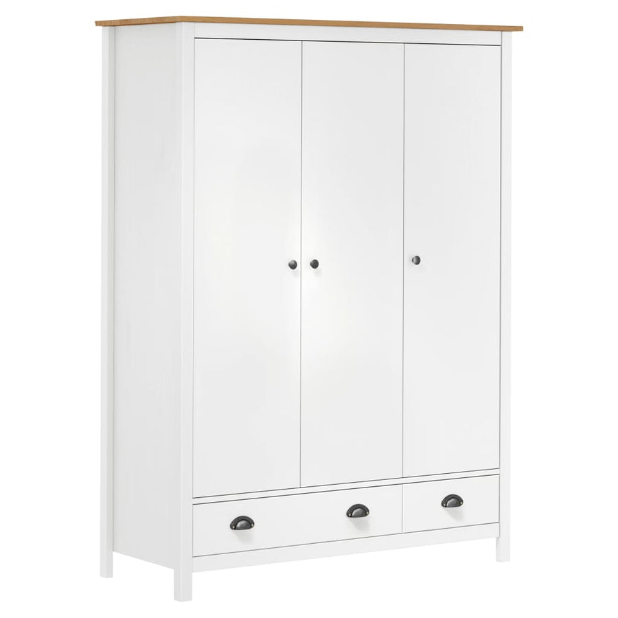 Kledingkast Hill 3 Deuren 27X50X70 Cm Massief Grenenhout Wit en bruin