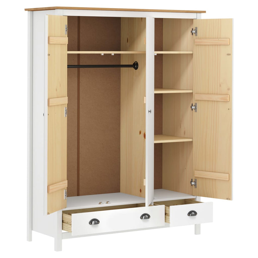 Kledingkast Hill 3 Deuren 27X50X70 Cm Massief Grenenhout Wit en bruin