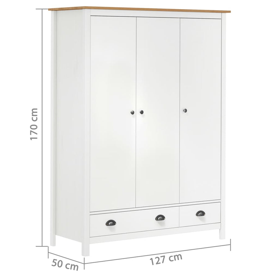 Kledingkast Hill 3 Deuren 27X50X70 Cm Massief Grenenhout Wit en bruin