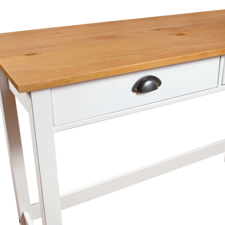 Wandtafel Hill 2 Lades 0X45X74 Cm Massief Grenenhout Wit en bruin