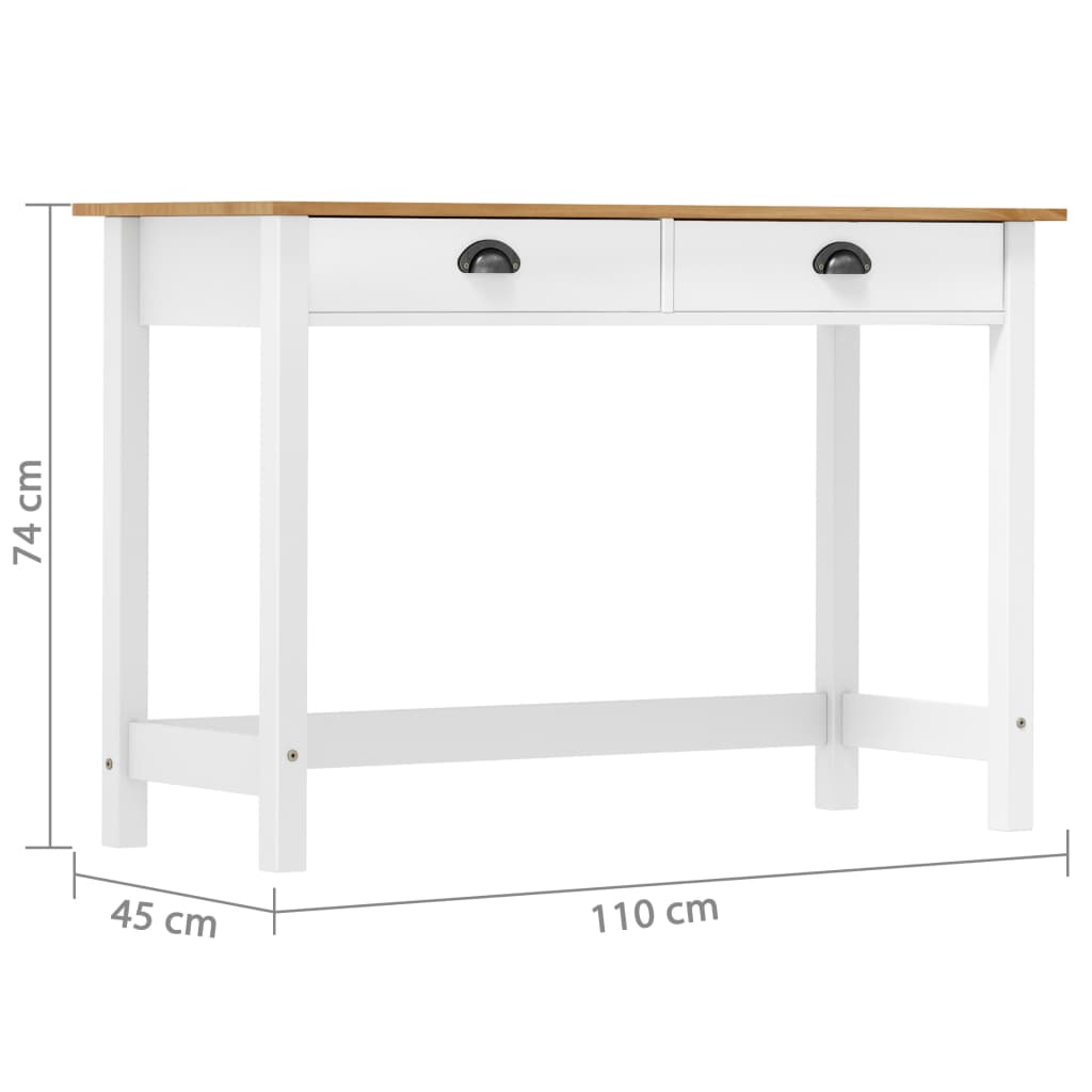 Wandtafel Hill 2 Lades 0X45X74 Cm Massief Grenenhout Wit en bruin