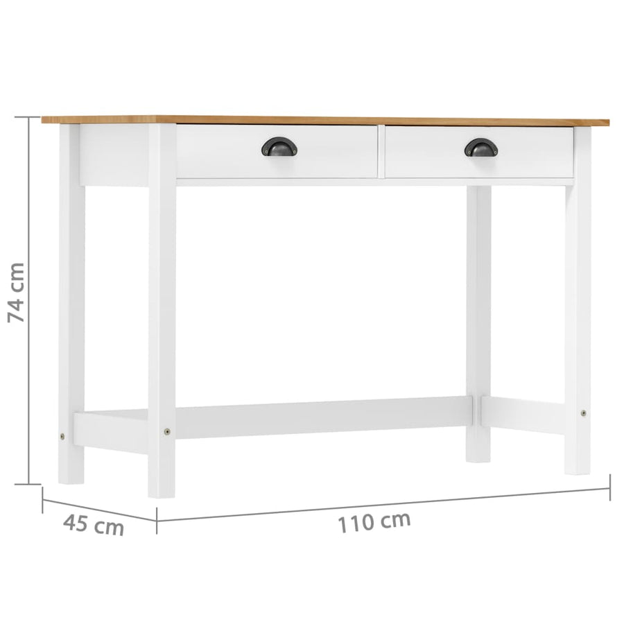 Wandtafel Hill 2 Lades 0X45X74 Cm Massief Grenenhout Wit en bruin