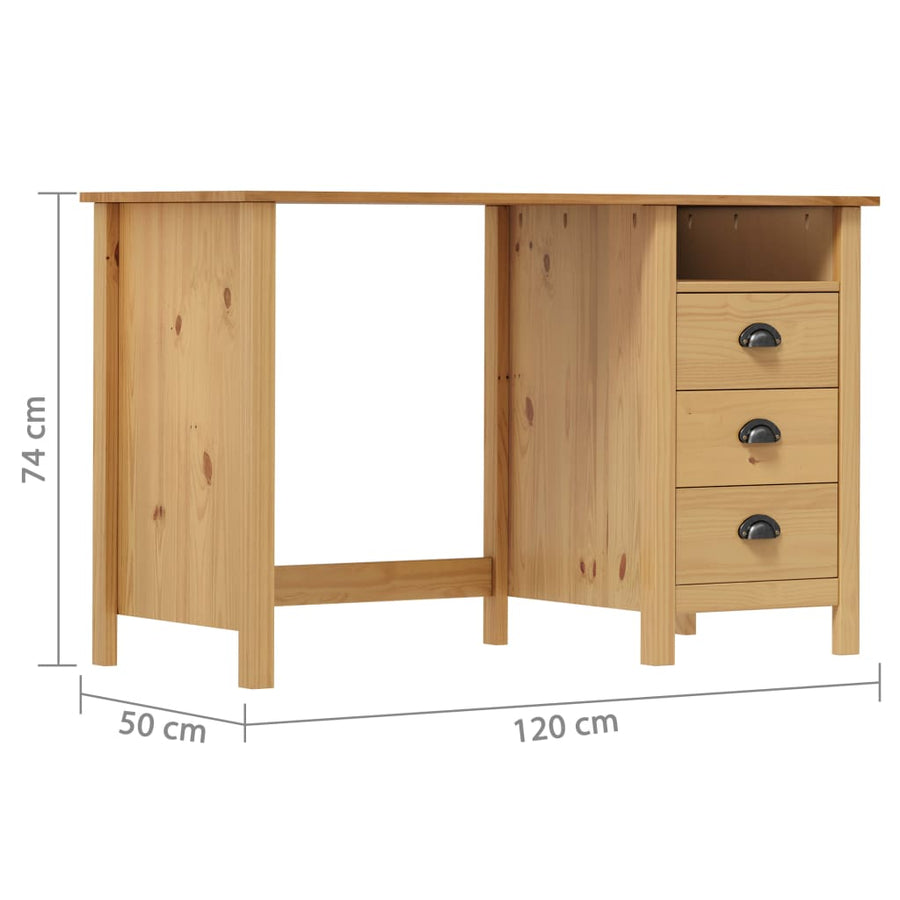 Bureau Hill 3 Lades Massief Grenenhout Bruin