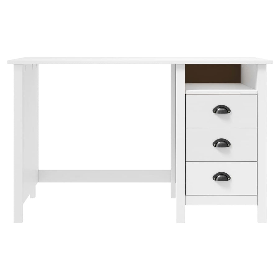 Bureau Hill 3 Lades Massief Grenenhout Wit