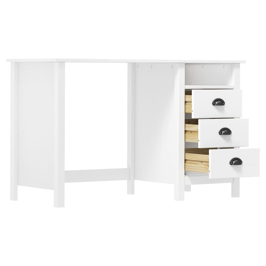 Bureau Hill 3 Lades Massief Grenenhout Wit