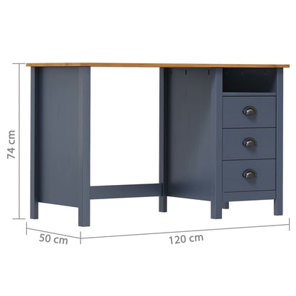 Bureau Hill 3 Lades Massief Grenenhout Grijs