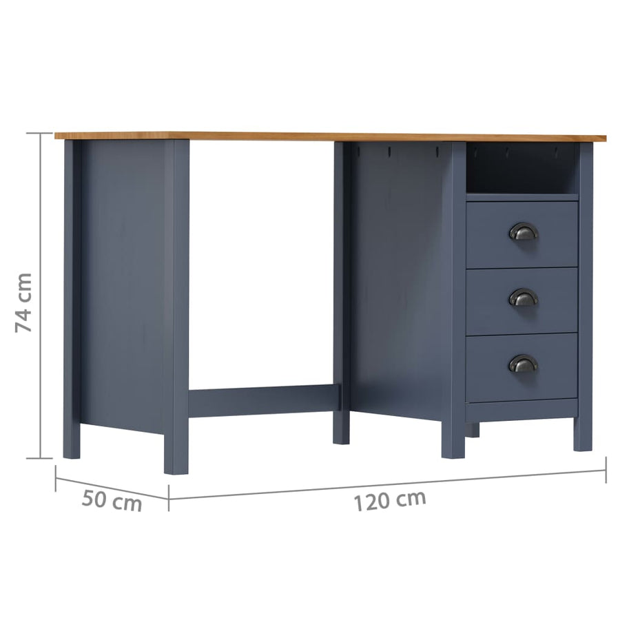 Bureau Hill 3 Lades Massief Grenenhout Grijs