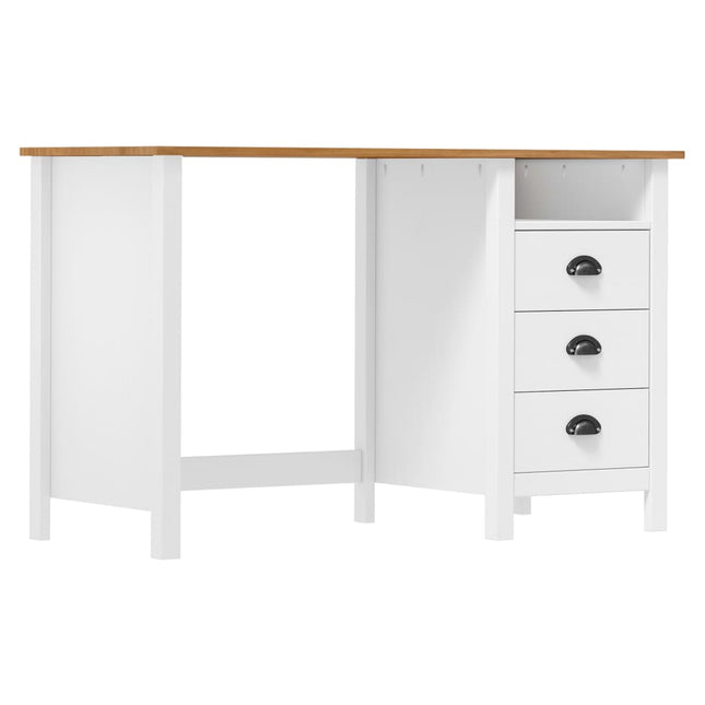 Bureau Hill 3 Lades 120X50X74 Cm Massief Grenenhout Wit en bruin