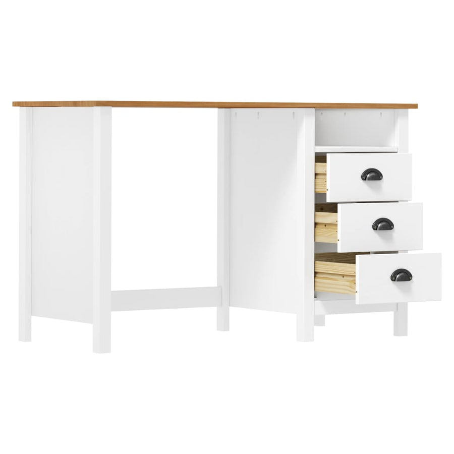 Bureau Hill 3 Lades 120X50X74 Cm Massief Grenenhout Wit en bruin