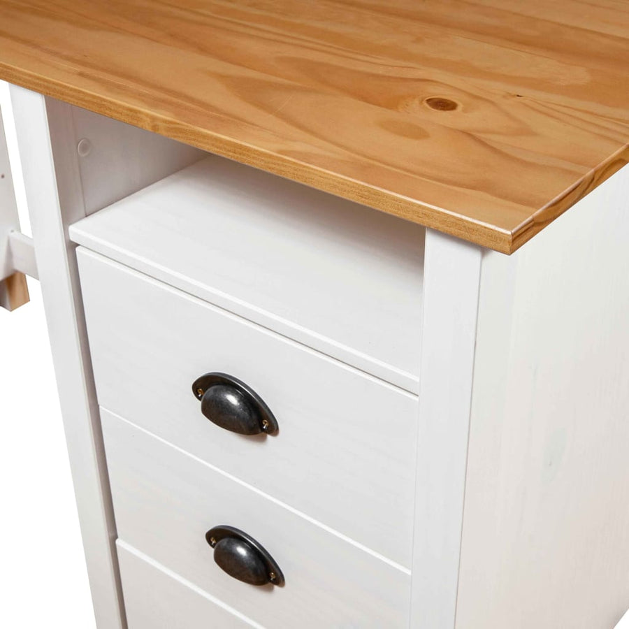 Bureau Hill 3 Lades 120X50X74 Cm Massief Grenenhout Wit en bruin