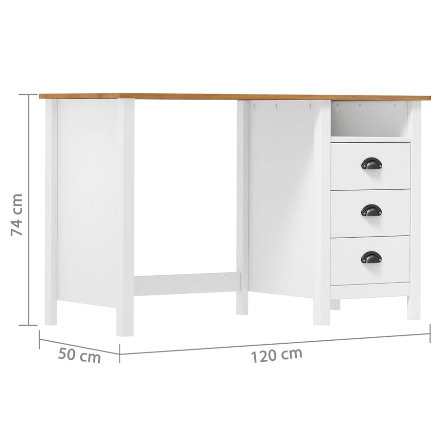 Bureau Hill 3 Lades 120X50X74 Cm Massief Grenenhout Wit en bruin