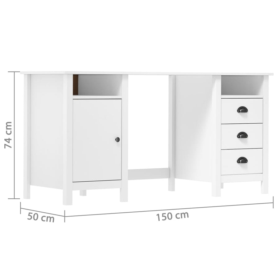 Bureau Hill 150X50X74 Cm Massief Grenenhout Wit