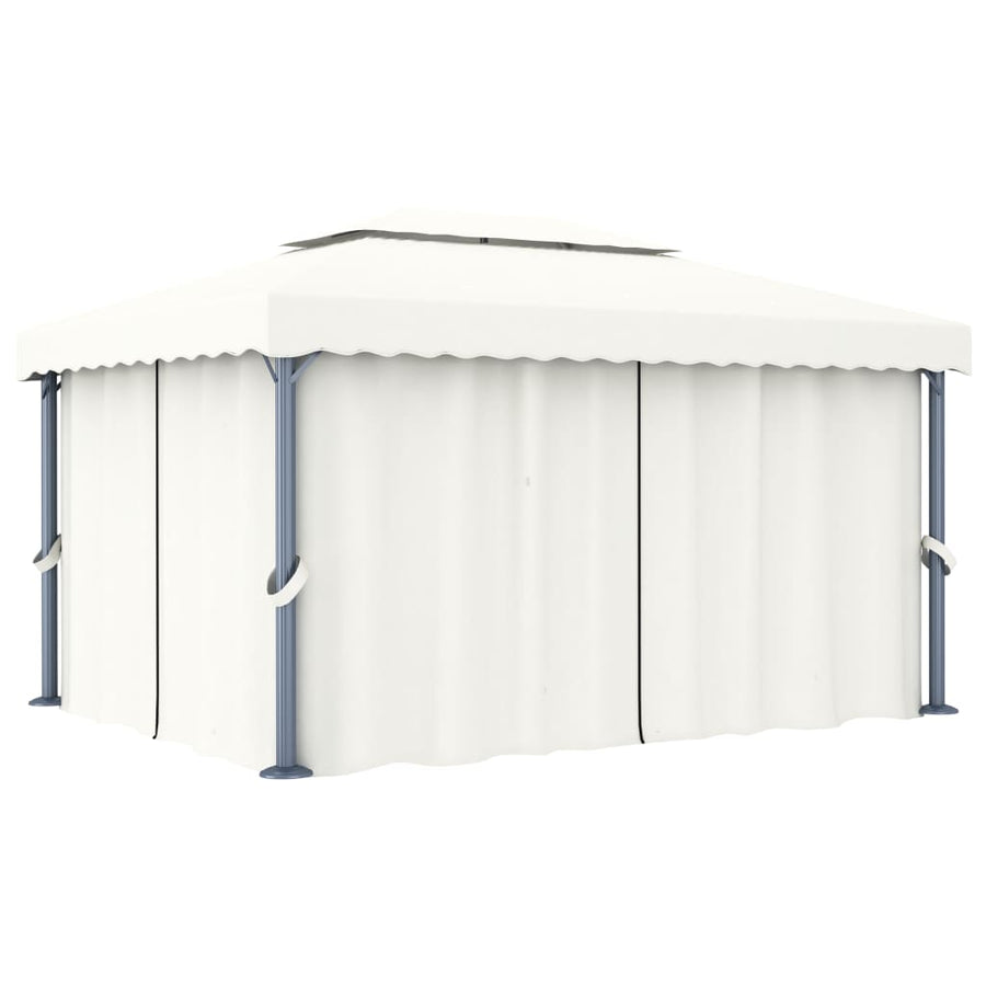 Prieel Met Gordijn Aluminium Crème 4 x 3 m Wit
