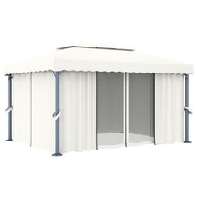 Prieel Met Gordijn Aluminium Crème 4 x 3 m Wit