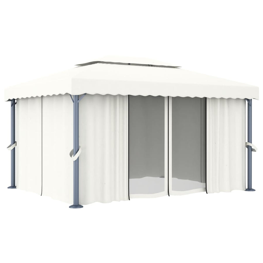 Prieel Met Gordijn Aluminium Crème 4 x 3 m Wit