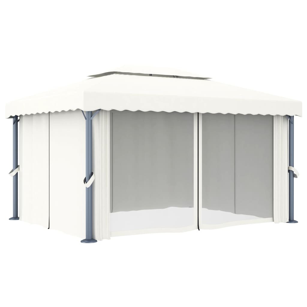 Prieel Met Gordijn Aluminium Crème 4 x 3 m Wit