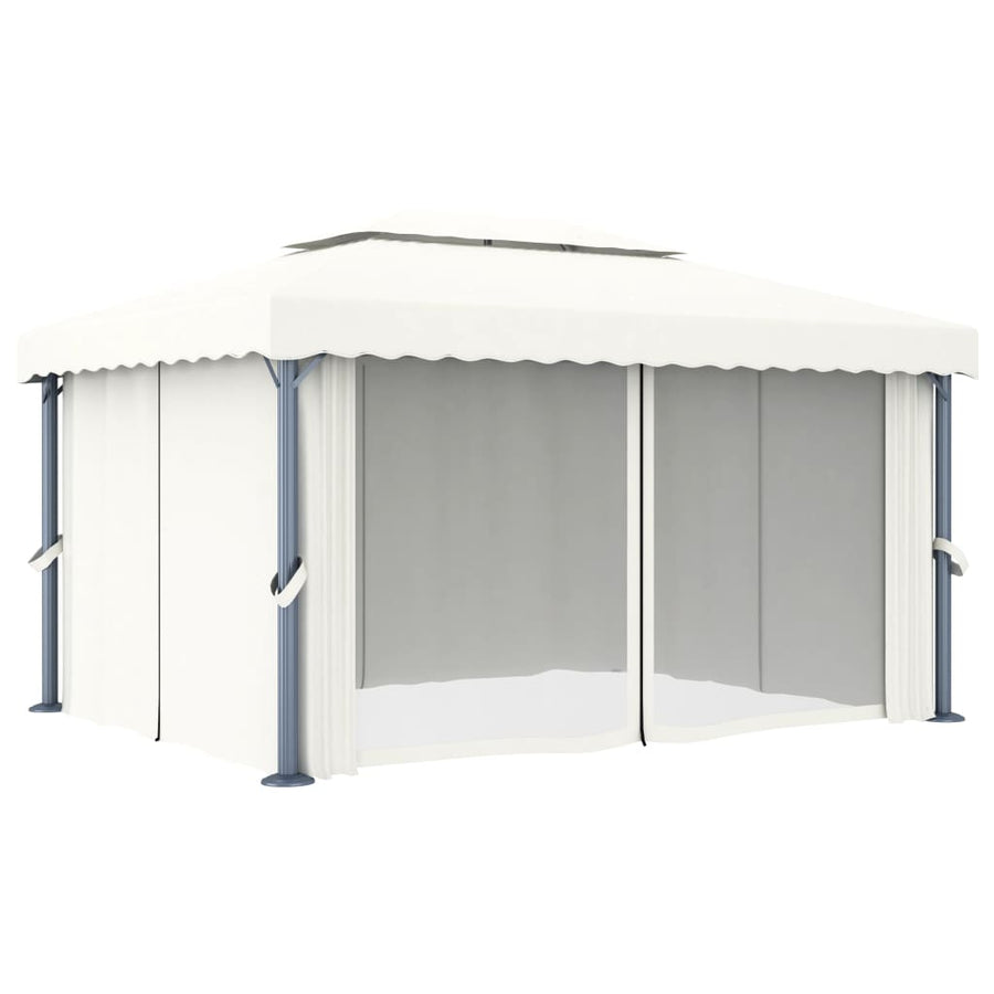 Prieel Met Gordijn Aluminium Crème 4 x 3 m Wit
